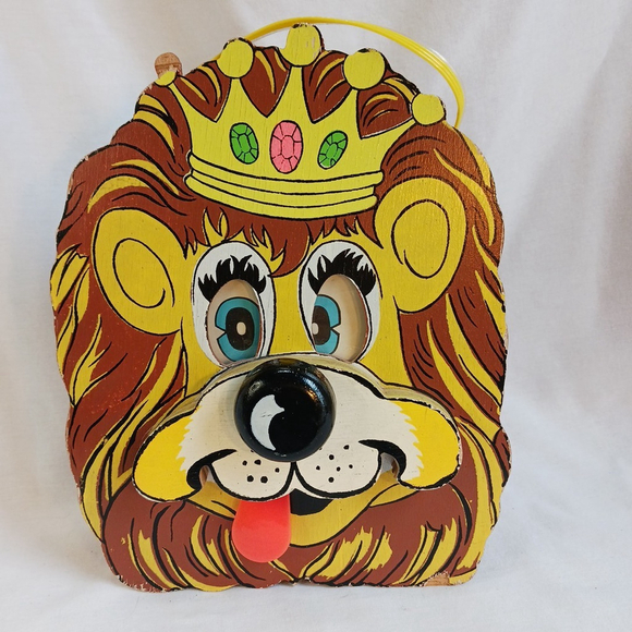 Vintage 1950s Wood Wind Up Toy Lion Music Box Wall Hanging Japan - Picture 1 of 5